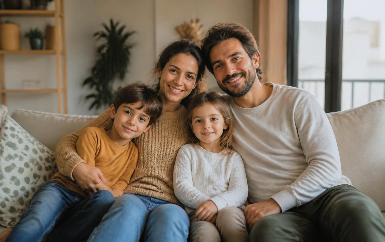 Familia tranquila en su hogar tras cancelar sus deudas con la Ley de Segunda Oportunidad