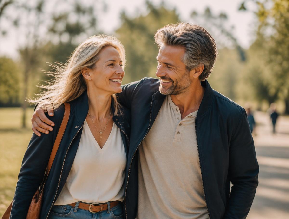 Pareja tranquila paseando tras cancelar sus deudas